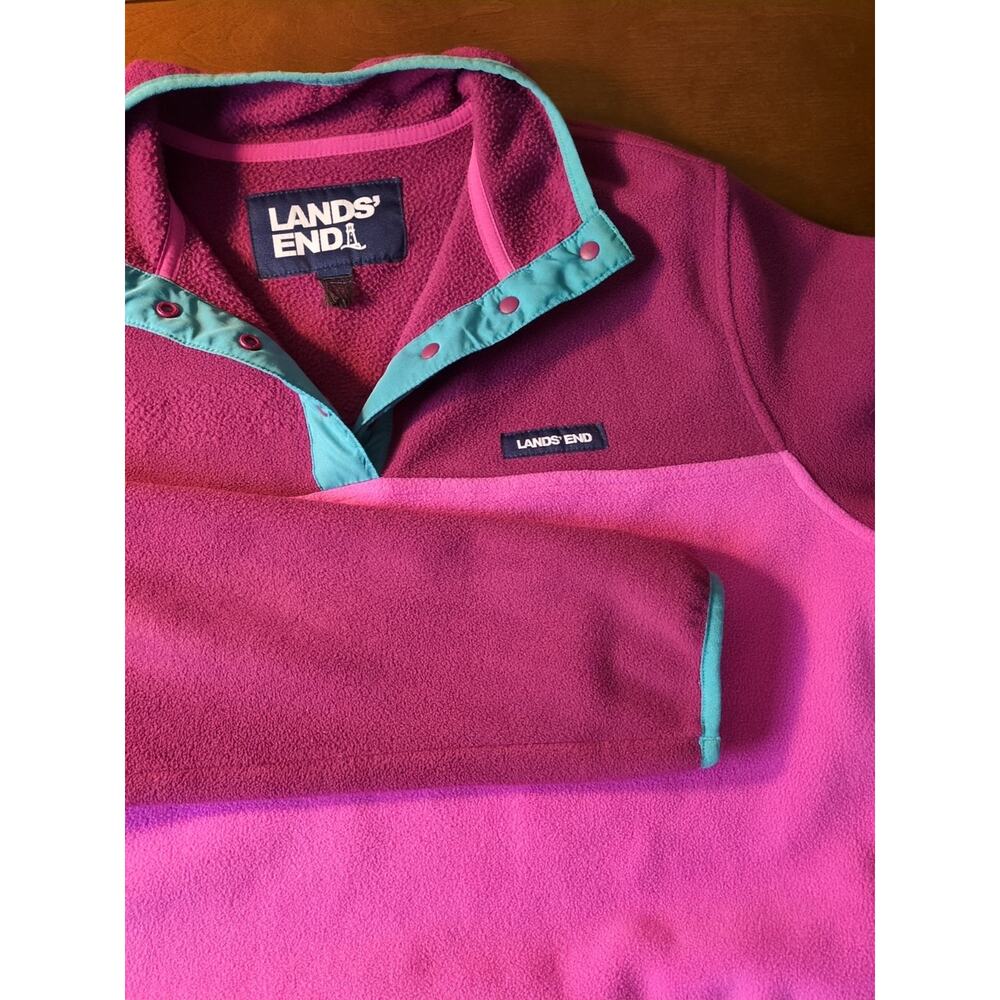 Land’s End Fleece 1/4 Snap S Pink Colorblock Pullover Warm Cozy
